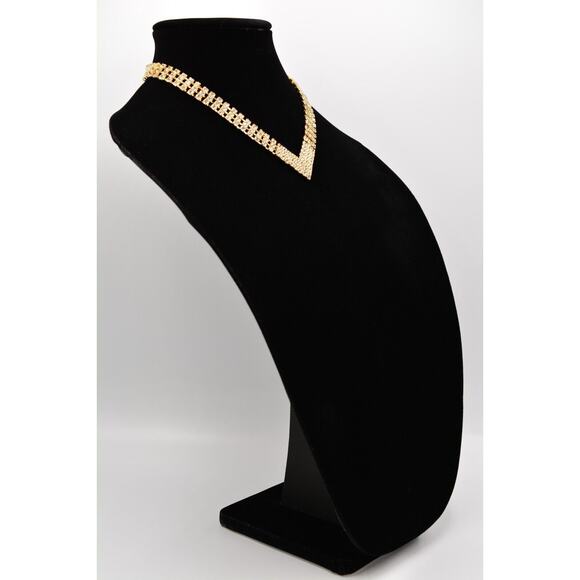 Vintage Crystal Necklace Collar Rhinestone Gold Chunky Sparkling 1980s Bin6B - Picture 3 of 12